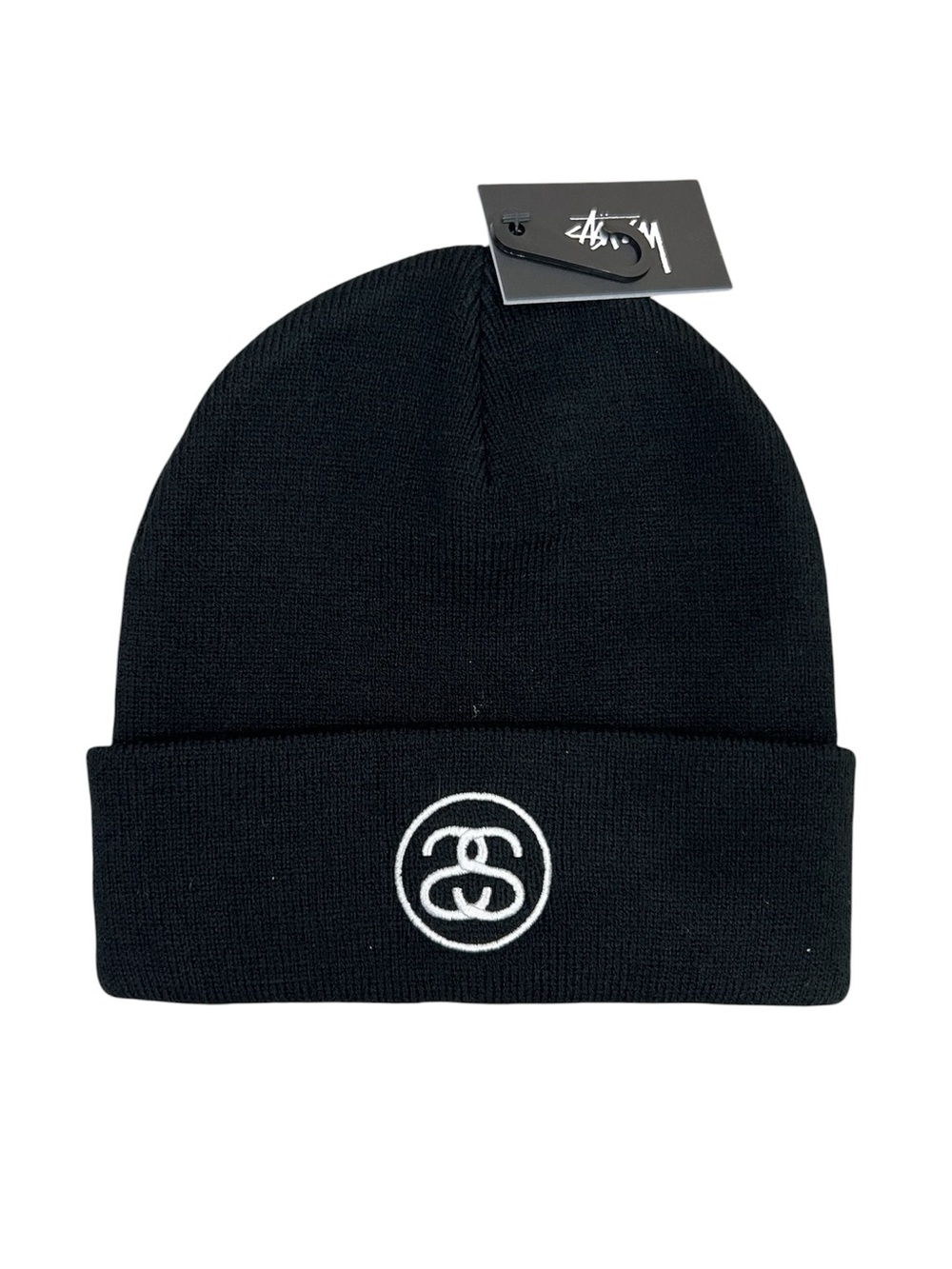 Stussy Black Cuffed Beanie with White Embroidered Logo